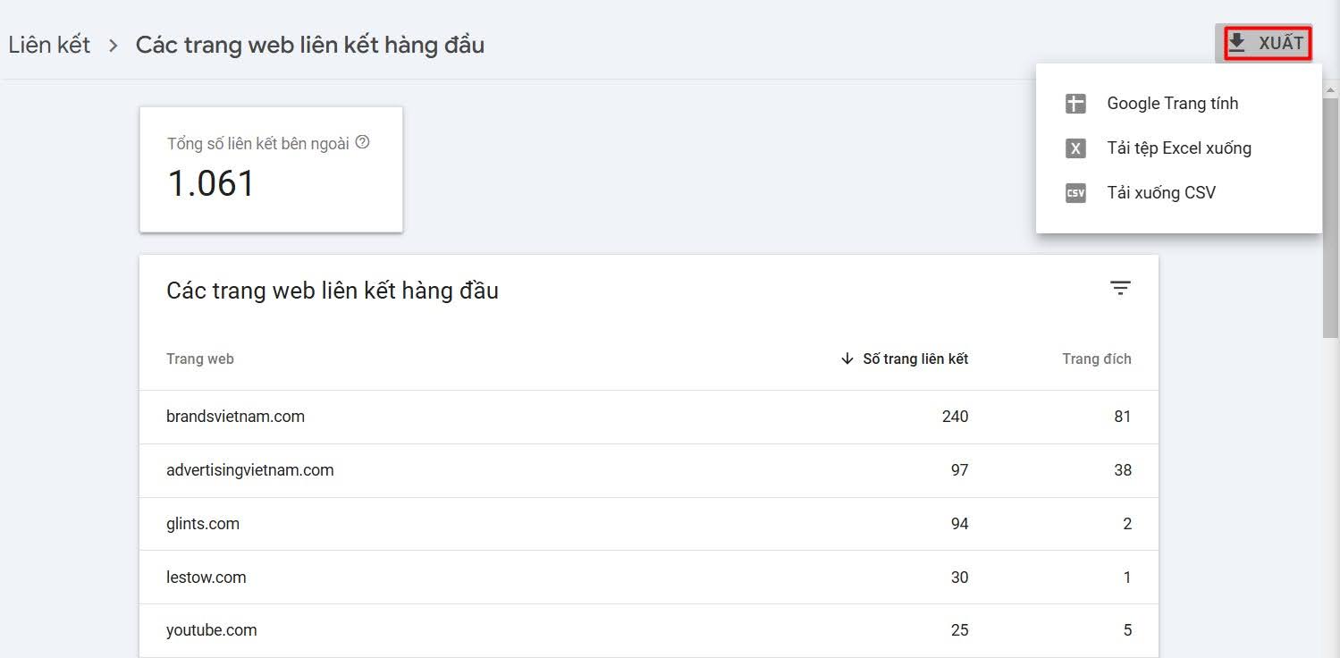Xuất dữ liệu với công cụ Google Disavow Link