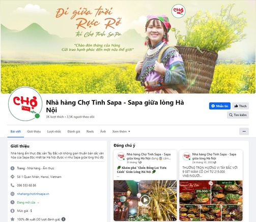 Fanpage của một quán ăn đặc sản Sapa tại Hà Nội