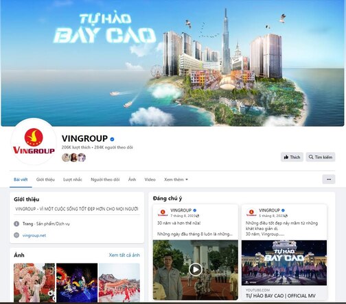 Trang fanpage của tập đoàn VinGroup