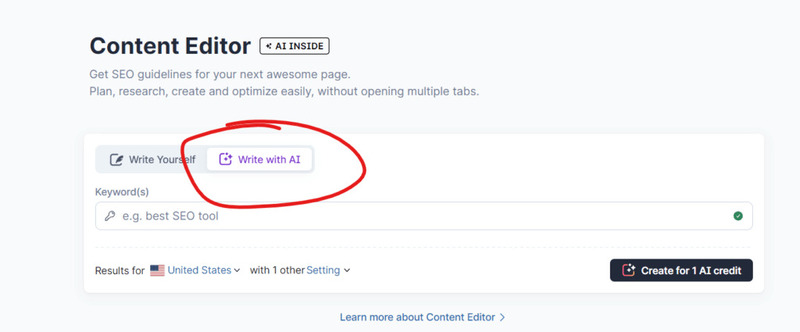 Bấm vào nút “Write with AI” tại màn hình Content Editor.