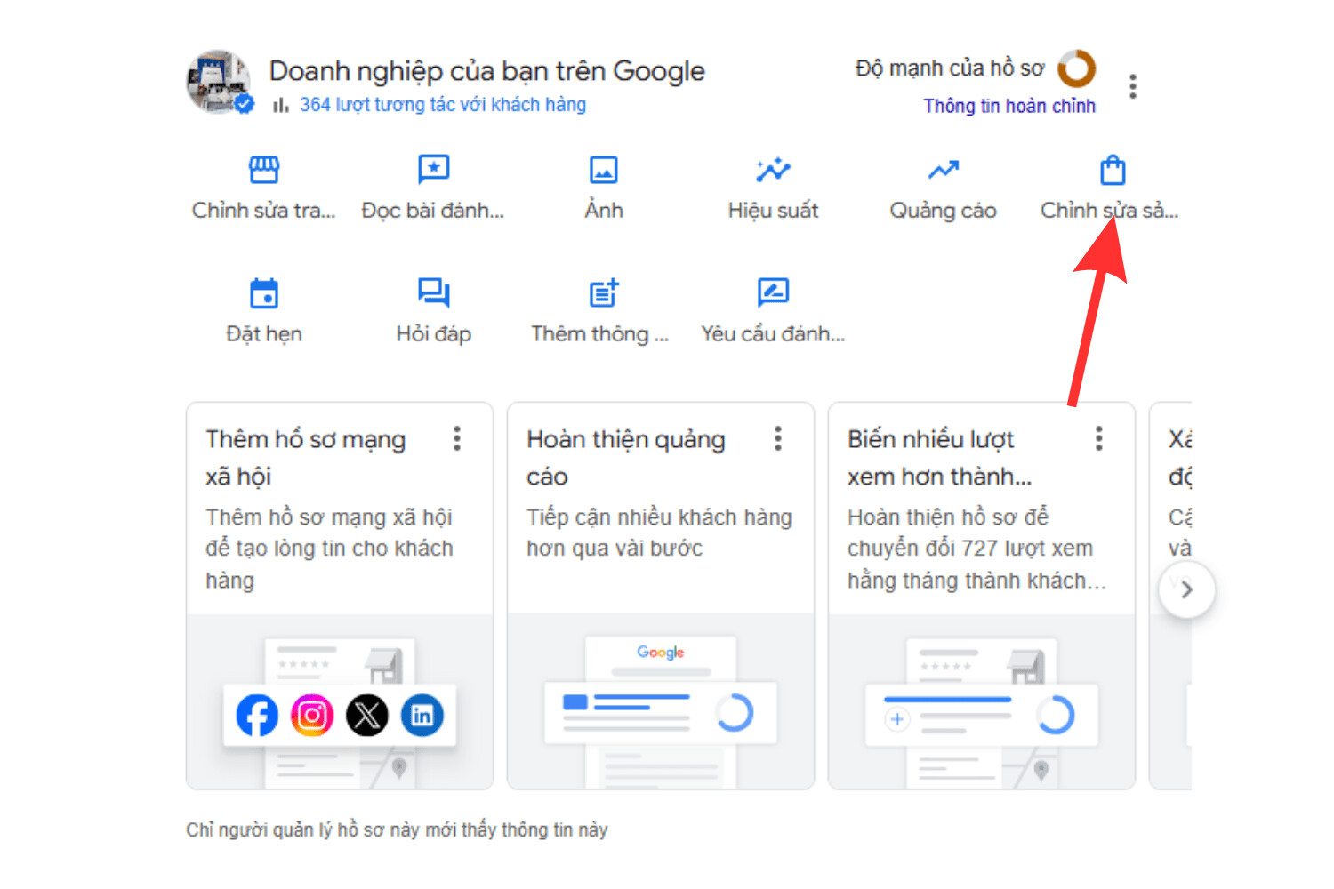 Bạn truy cập vào Google Business và nhấp vào mục sản phẩm