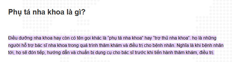 Chi tiết nội dung tối ưu Featured Snippets cho từ khóa “phụ tá nha khoa là gì”.