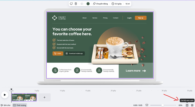 Chọn chế độ xem cuộn để xem trước Landing Page hoàn chỉnh mà bạn thực hiện