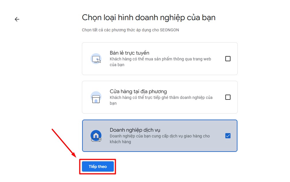 Chọn loại hình của doanh nghiệp