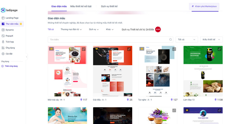 Bạn có thể lựa chọn mẫu và tùy chỉnh theo ý thích để tạo Landing Page hoàn chỉnh