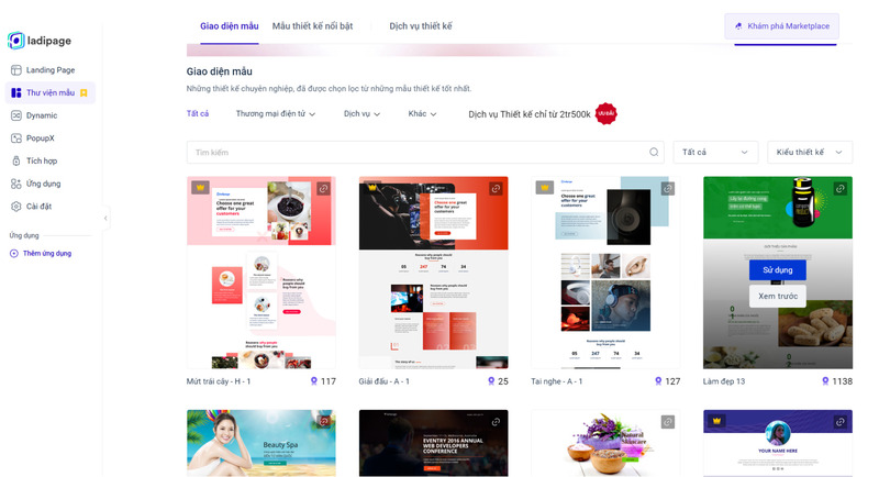 Chọn vào Landing Page bạn muốn sử dụng để bắt đầu