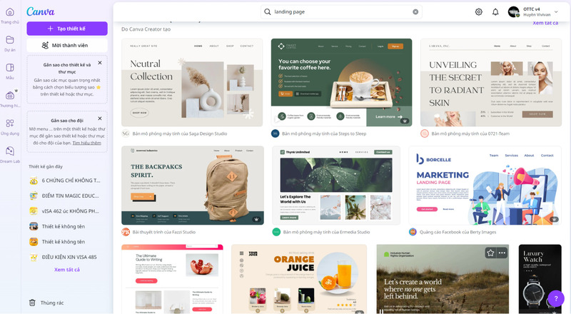 Có nhiều mẫu Landing Page có sẵn trên Canva mà bạn có thể lựa chọn