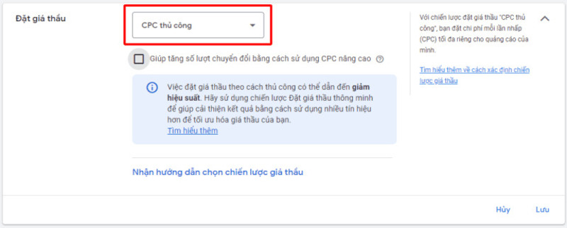 Nếu bạn muốn kiểm soát ngân sách quảng cáo một cách chặt chẽ, việc chọn đặt giá thầu thủ công là lựa chọn phù hợp