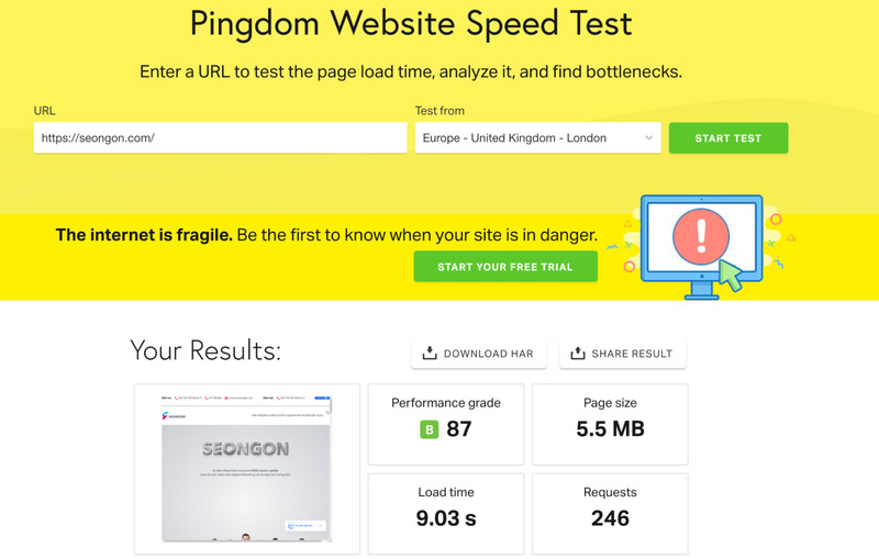 Đo tốc độ tải trang bằng Pingdom Tools
