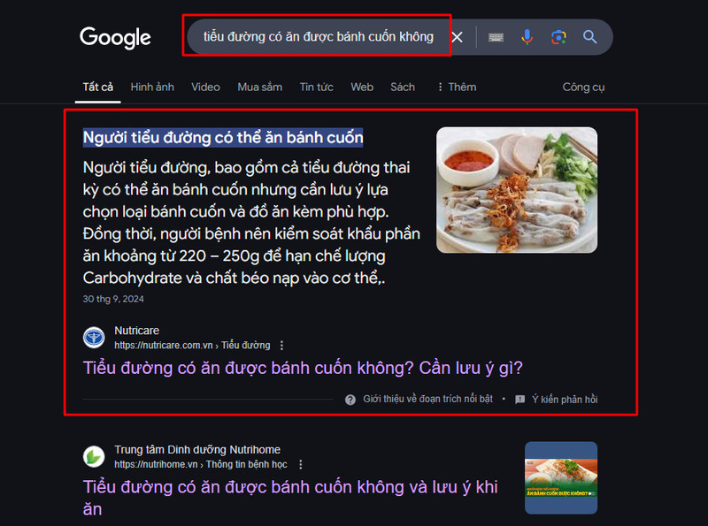 Đoạn trích nổi bật cho từ khóa dài dạng câu hỏi “tiểu đường có ăn được bánh cuốn không”.