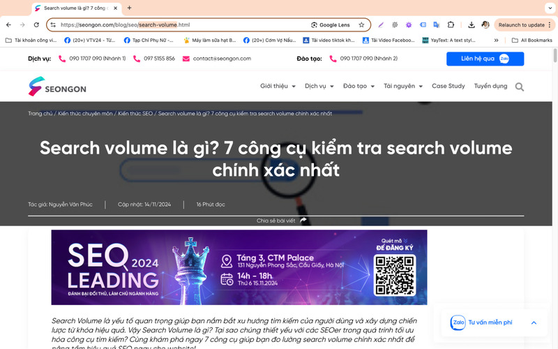 Focus keyword “Search Volume” xuất hiện ở URL