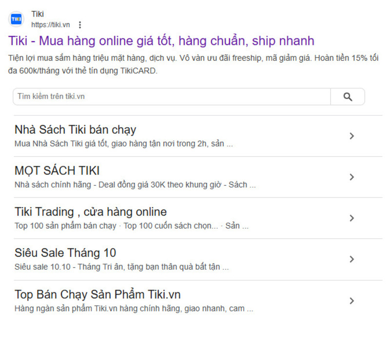 Hầu hết các website thương mại điện tử đều thích hợp với sitelink search box