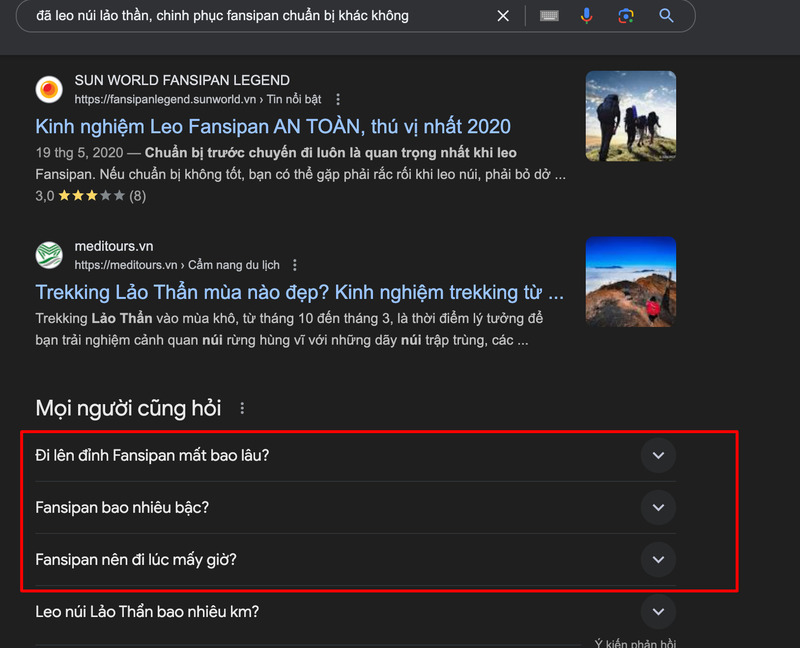 Kết quả khi tìm kiếm “đã leo núi lảo thần, chinh phục fansipan chuẩn bị khác không”
