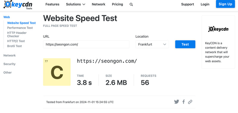 Kiểm tra tốc độ tải trang web bằng KeyCDN Website Speed Test