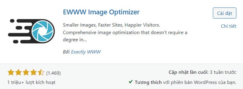 Plugin tối ưu hình ảnh miễn phí EWWW Image Optimizer