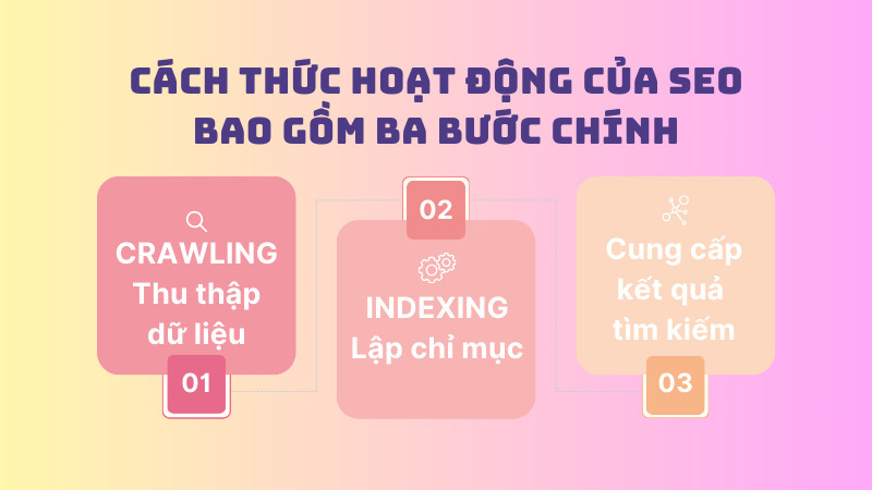 Quy trình hoạt động của SEO bao gồm ba bước chính