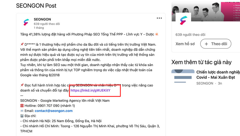 SEONGON viết bài trên LinkedIn để triển khai SEO Offpage