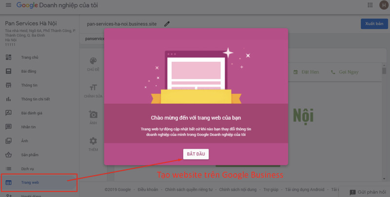 Tạo website trên GMB