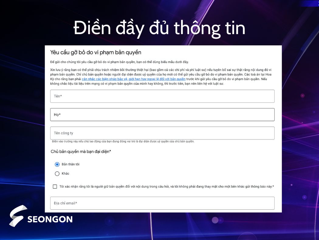 Bạn có thể gửi yêu cầu xử lý và gỡ bỏ nội dung vi phạm đến Google