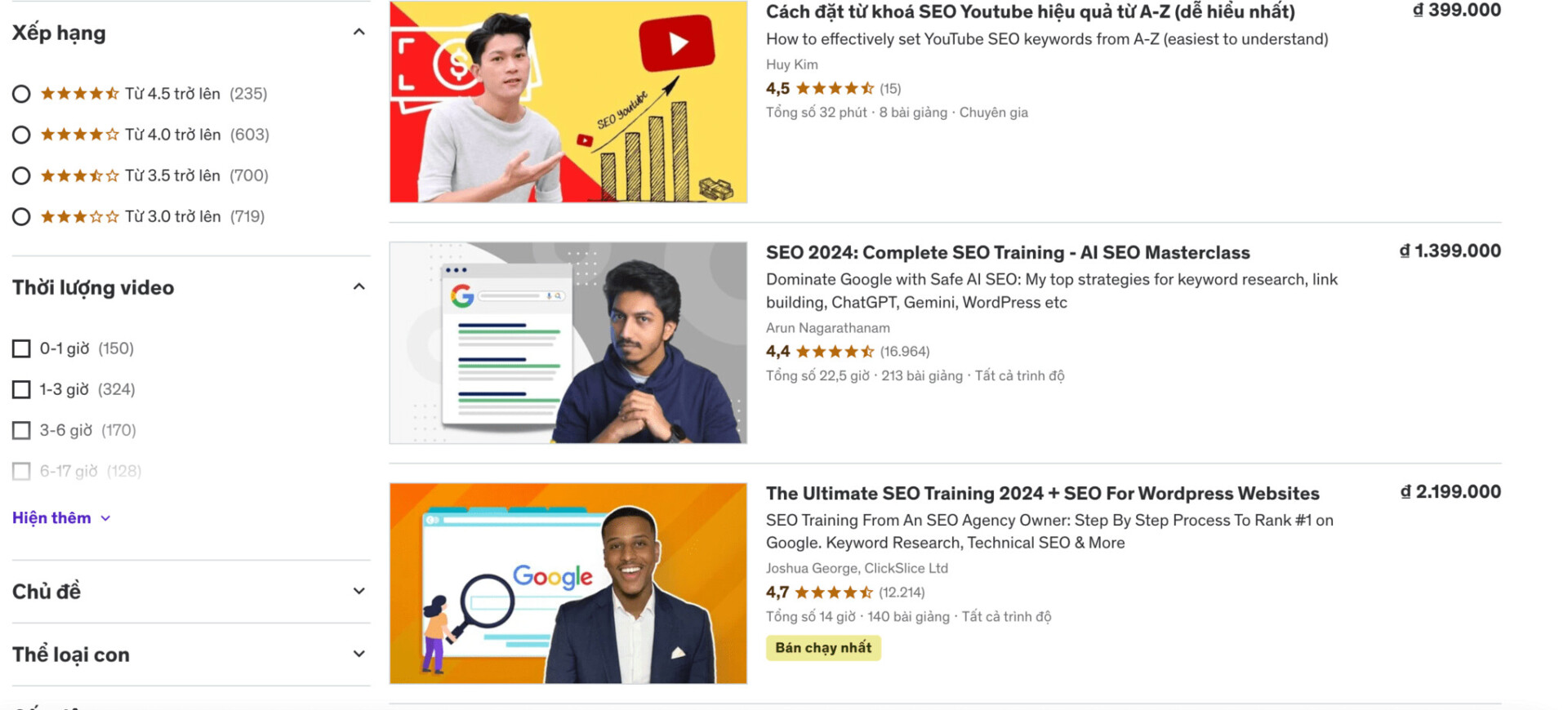 Các khóa học SEO bài bản trên Udemy