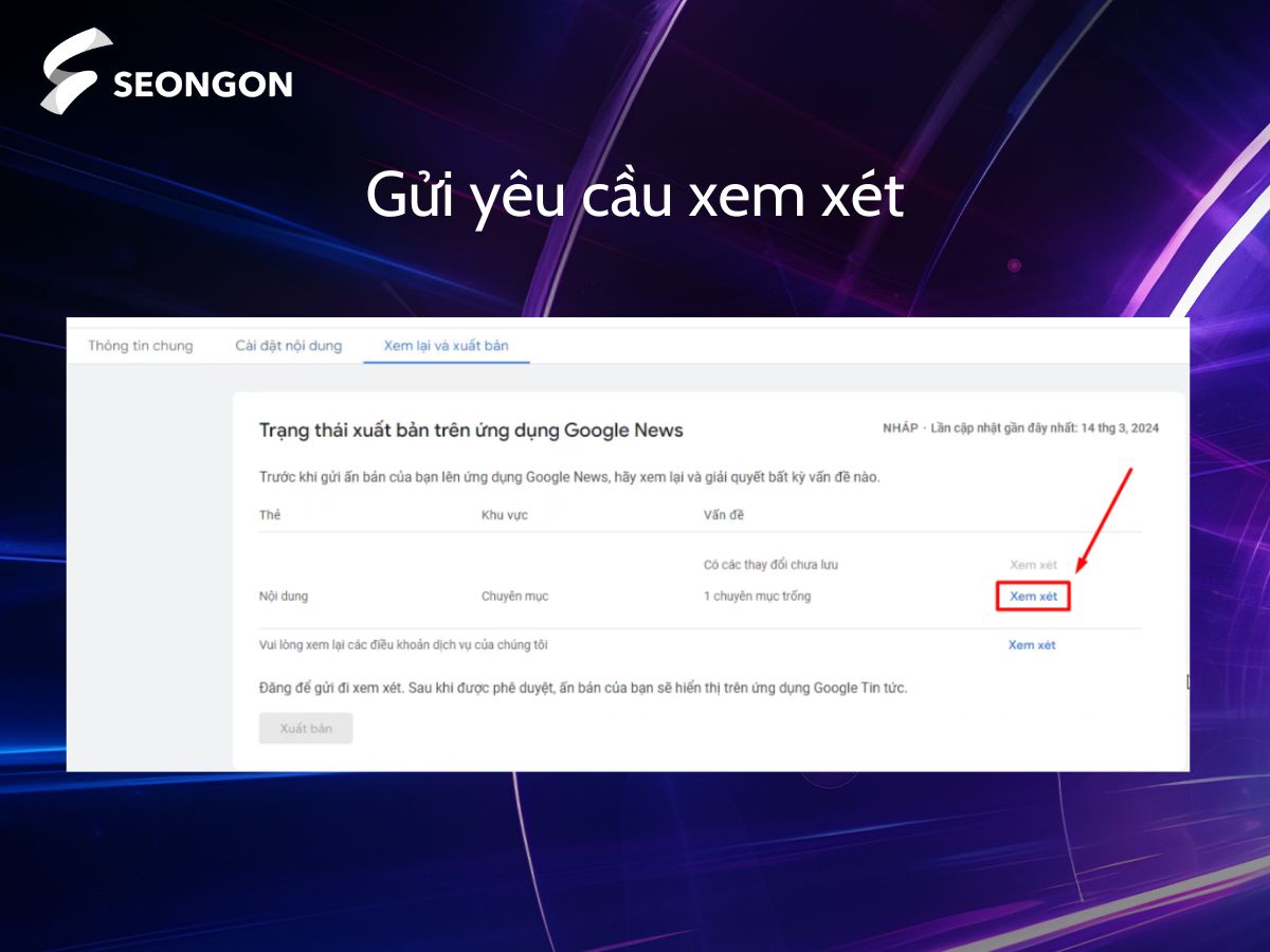 Gửi yêu cầu xem xét đến đội ngũ chuyên gia của Google