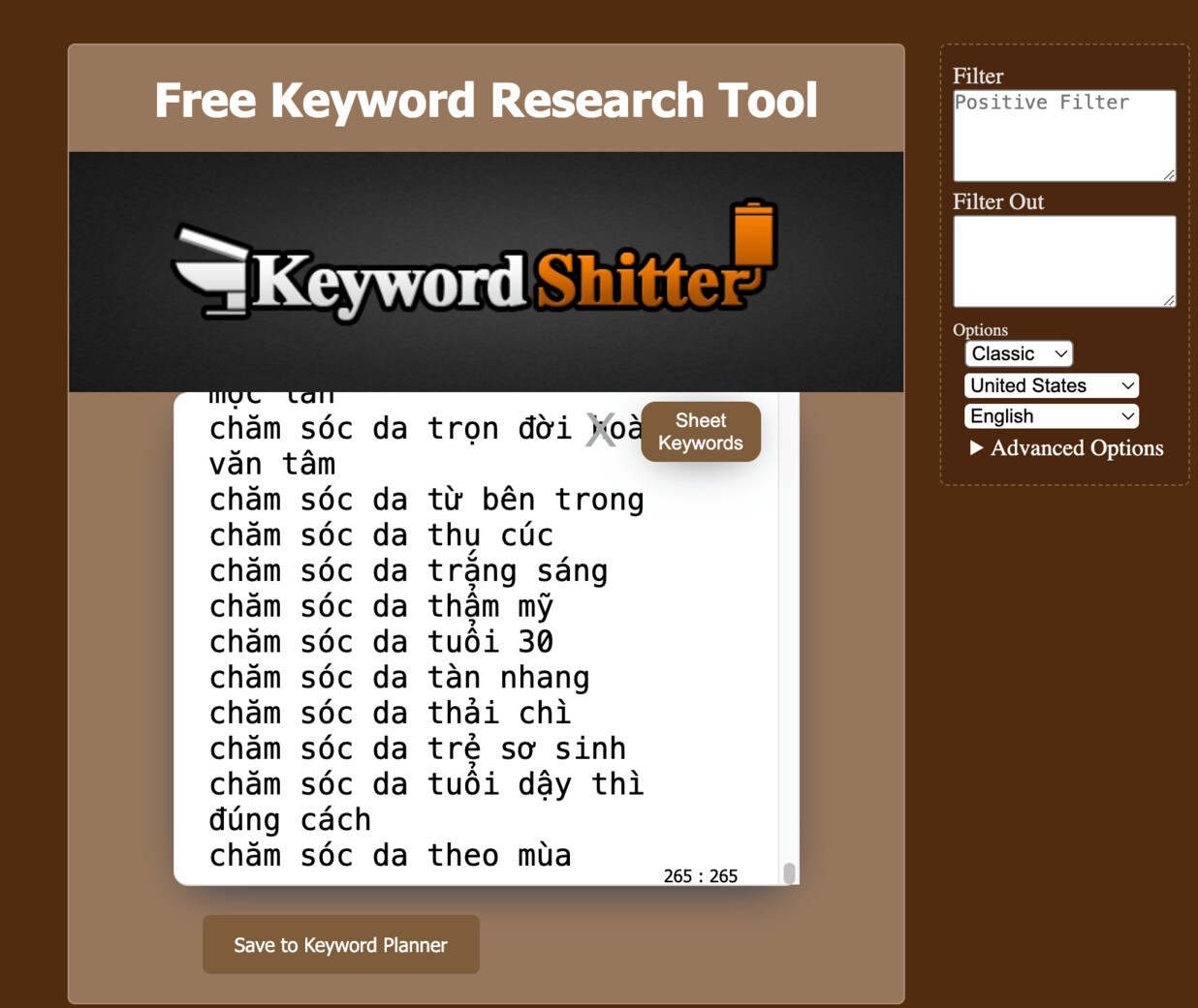 Lấy ý tưởng từ khoá từ Keyword Shitter