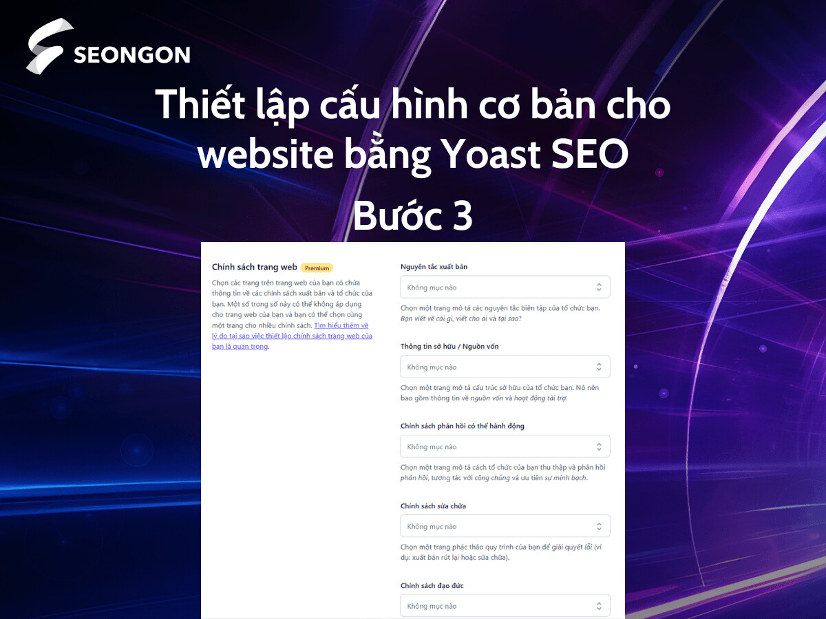 Lựa chọn chính sách cho website là bước thiết lập dành cho các tài khoản Premium