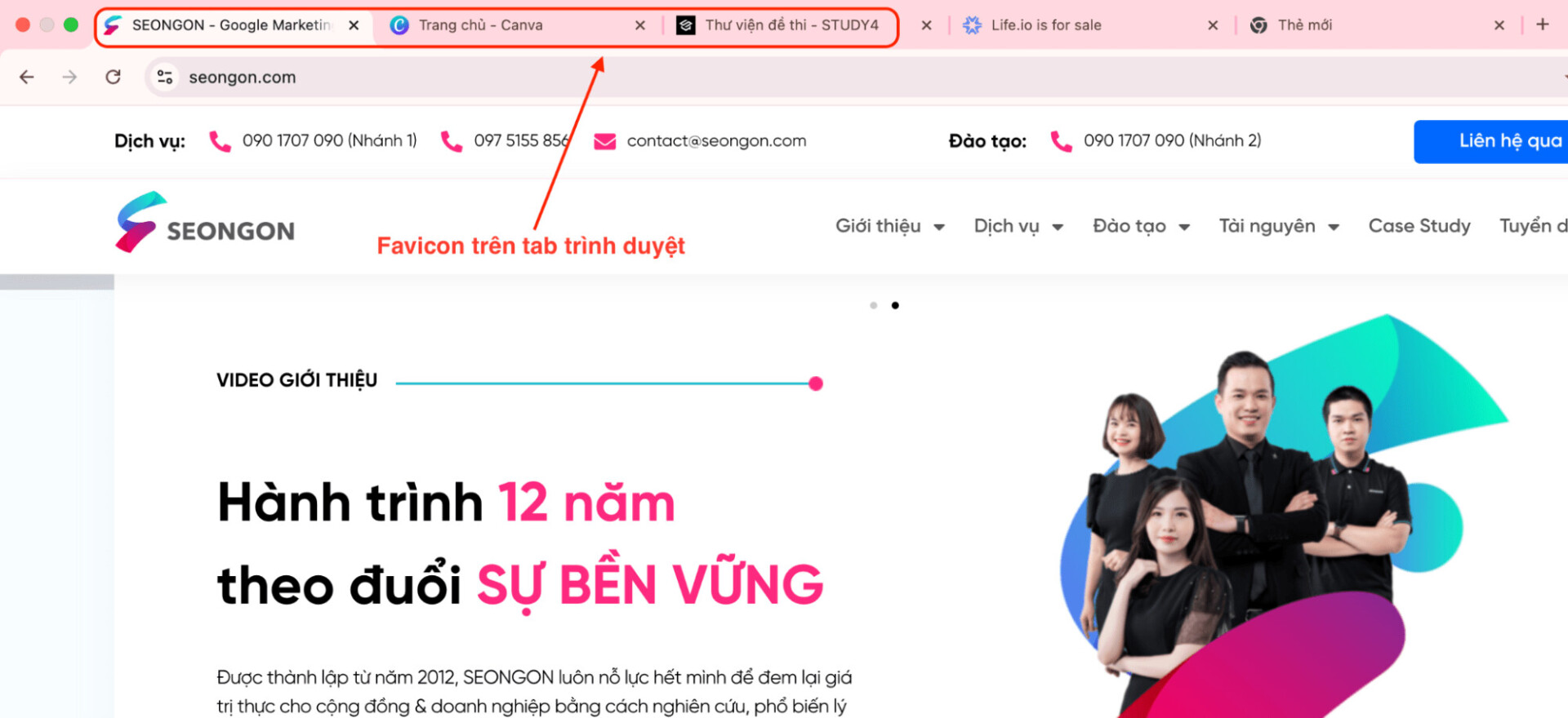 Mỗi tab sẽ hiển thị favicon ứng với trang web mà bạn đang mở