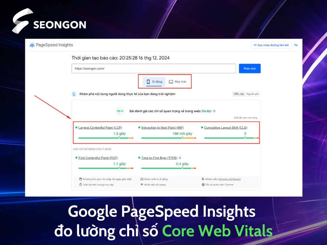 Sử dụng Google PageSpeed Insights đo lường trải nghiệm trang