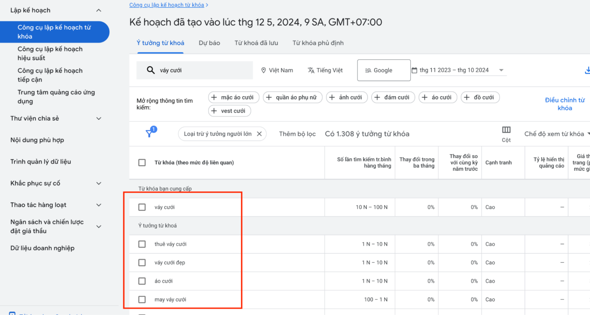 Sử dụng Keyword Planner để nghiên cứu từ khoá