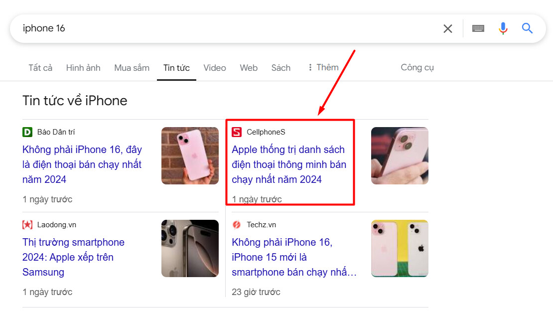 Trang tin tức Google News của CellphoneS