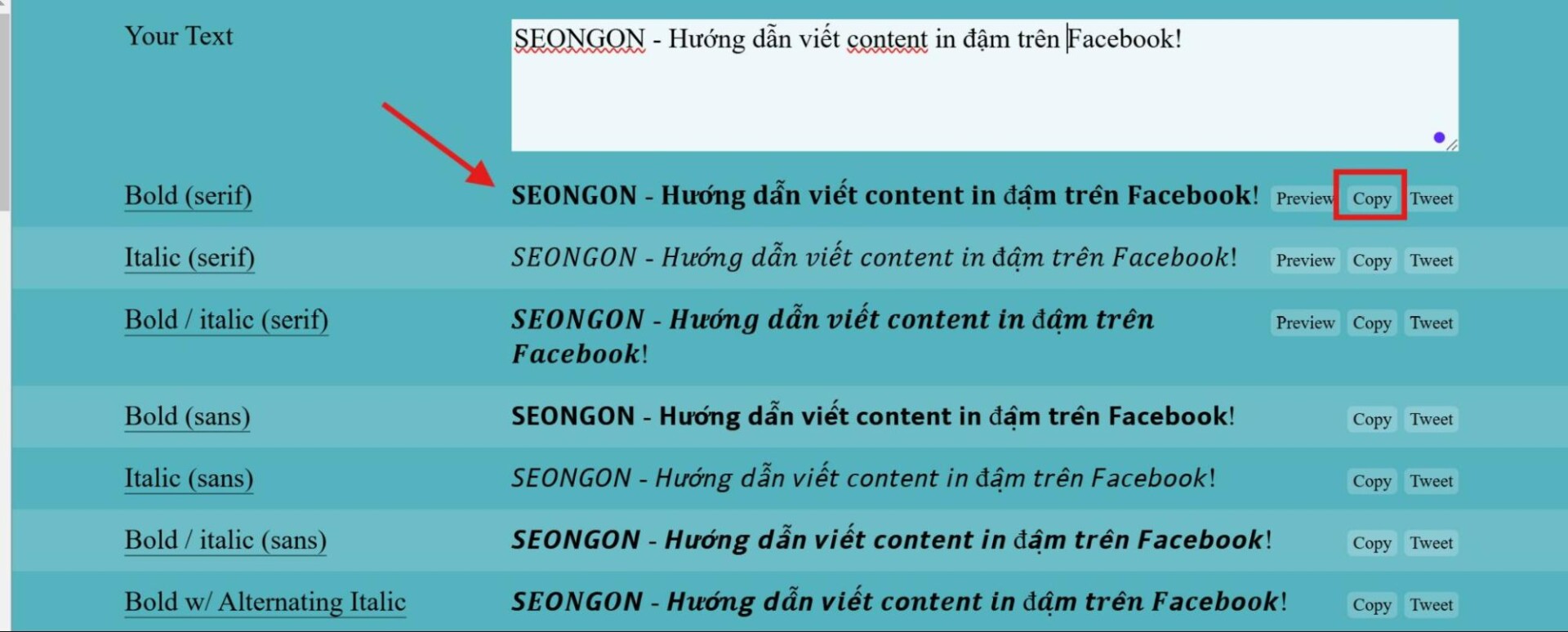Copy định dạng nội dung bạn cần