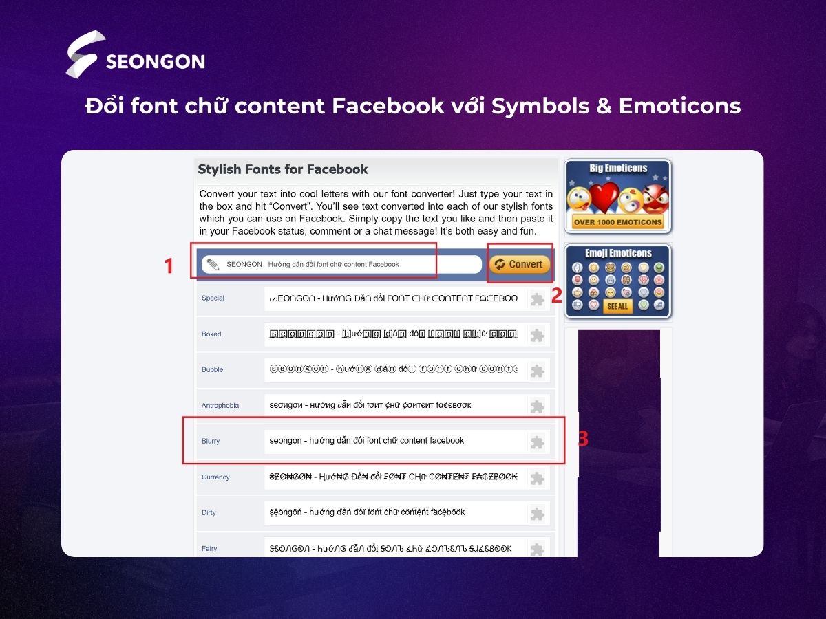 Copy font chữ cần dùng và dán lên Facebook