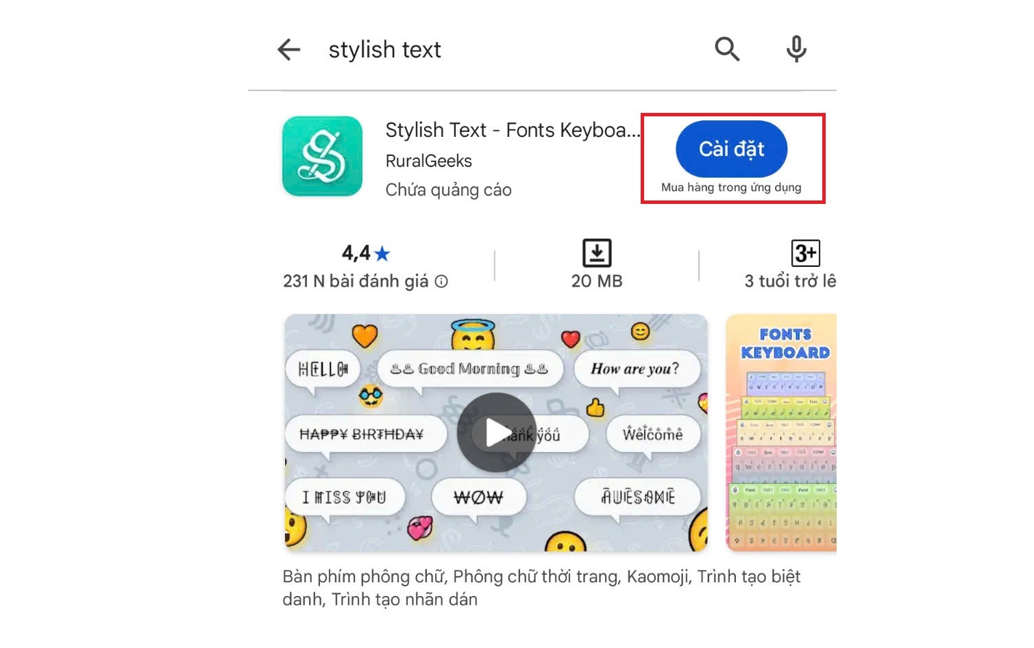 Tìm ứng dụng “Stylish Text”
