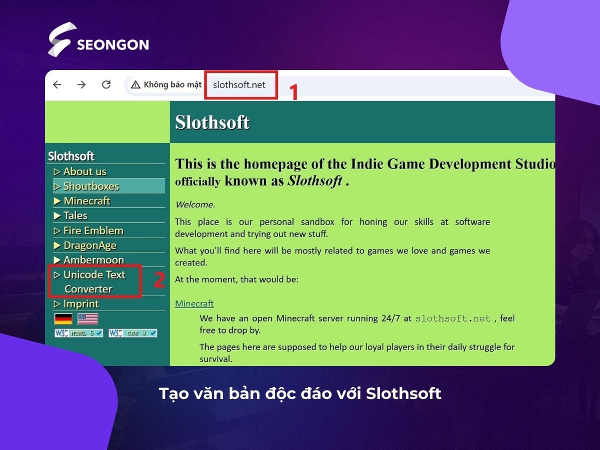 Truy cập vào công cụ đổi font Slothsoft