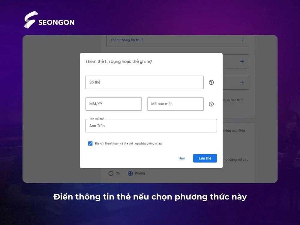 Các loại thẻ tín dụng và ghi nợ được dùng để thanh toán