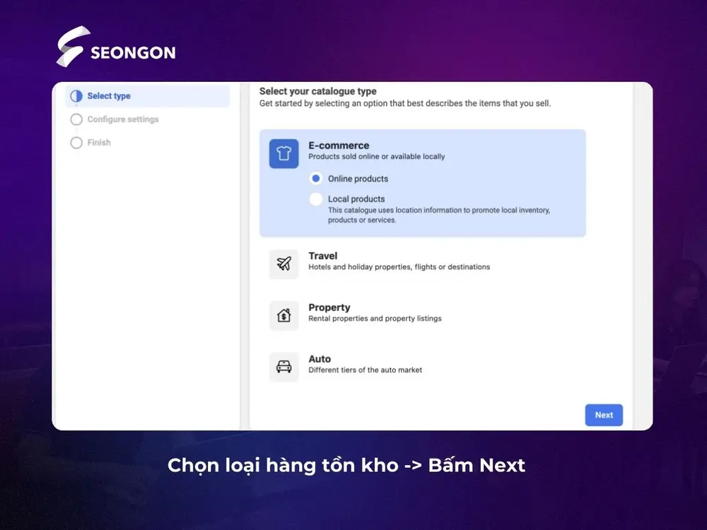 Chọn loại hàng tồn kho và bấm tiếp theo