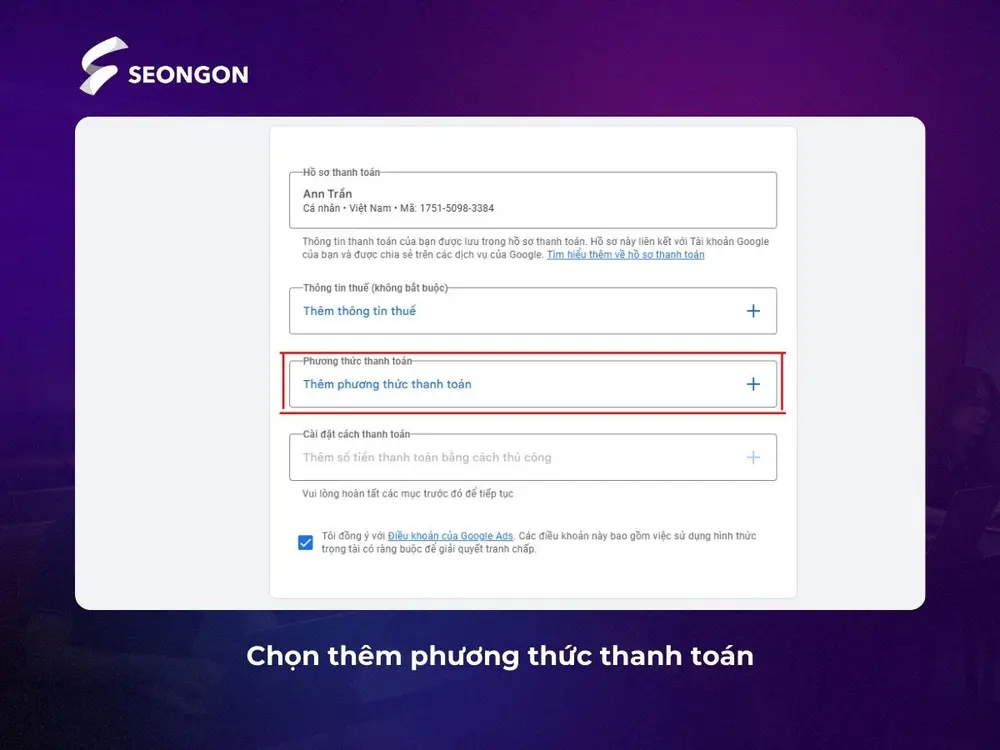 Chọn phương thức thanh toán