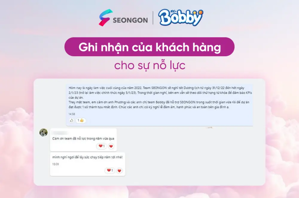 Khách hàng ghi nhận những nỗ lực của đội ngũ SEONGON