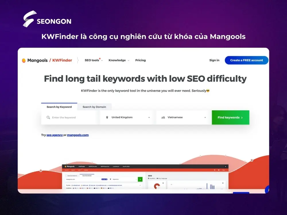 KWFinder là công cụ nghiên cứu từ khoá của Mangools