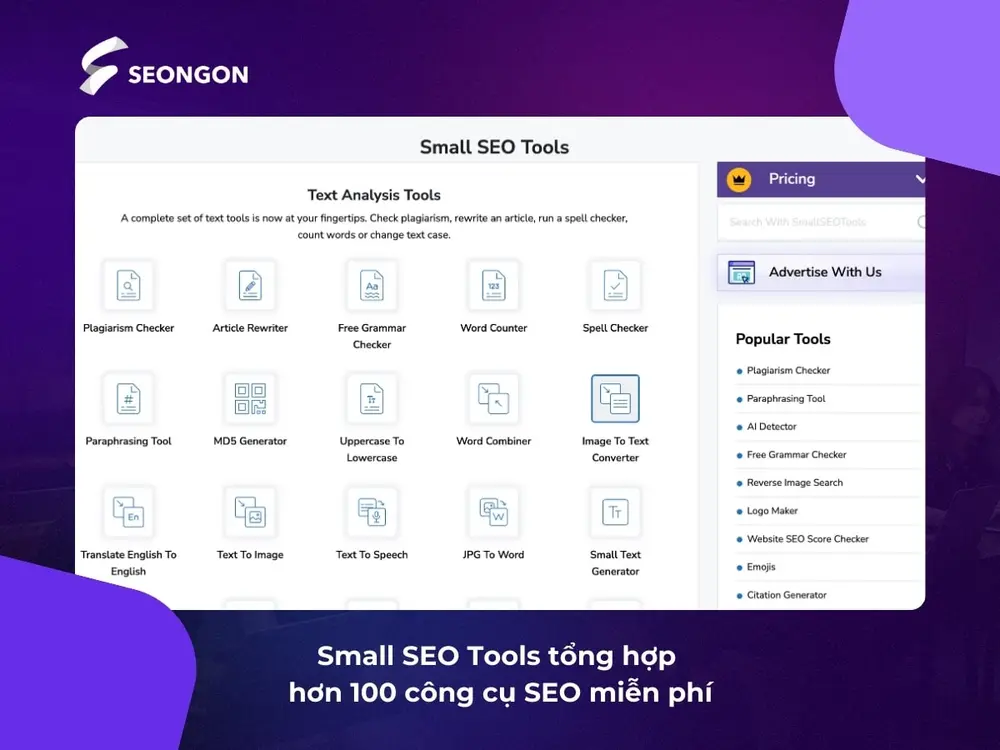 Small SEO Tools tổng hợp hơn 100 công cụ SEO miễn phí