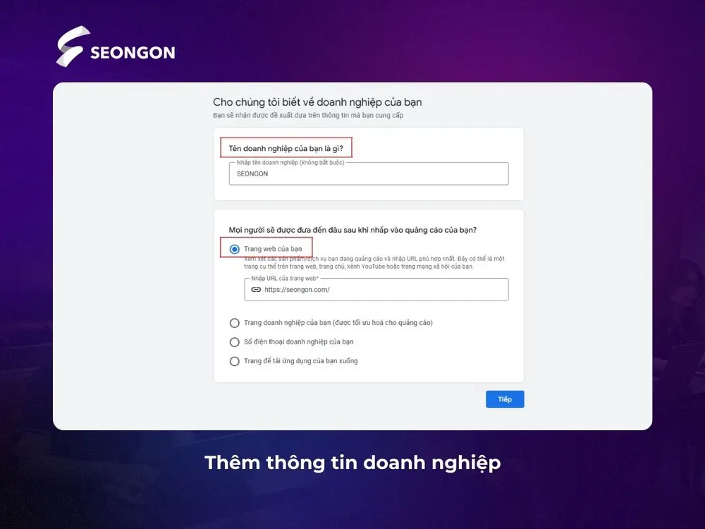 Thêm thông tin doanh nghiệp