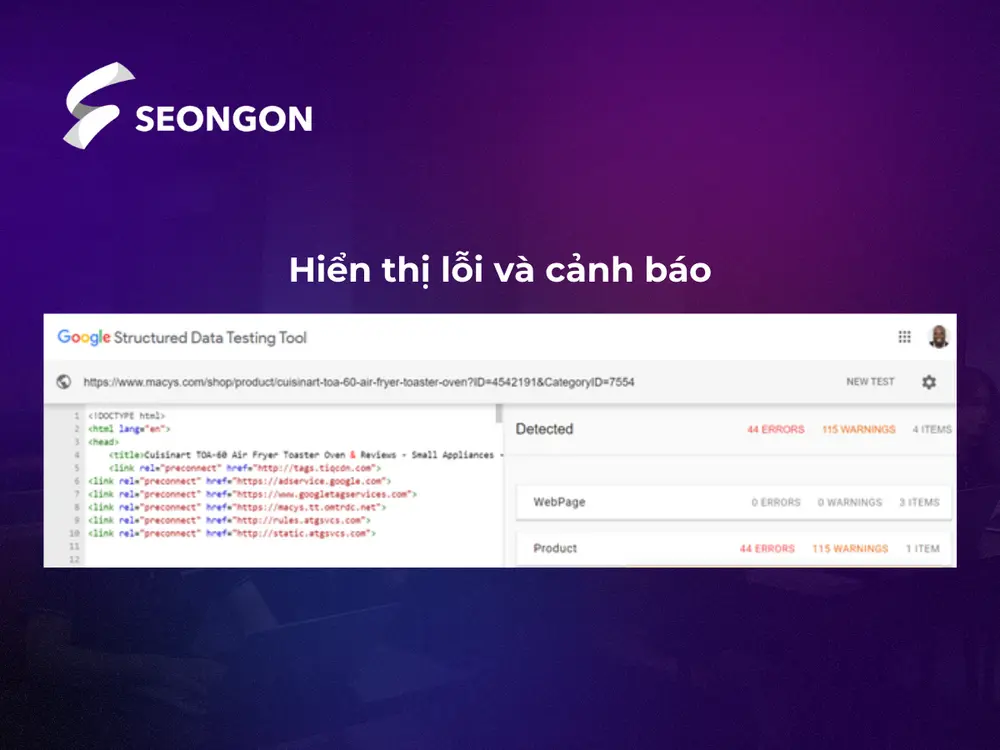 Tính năng hiển thị lỗi và cảnh báo
