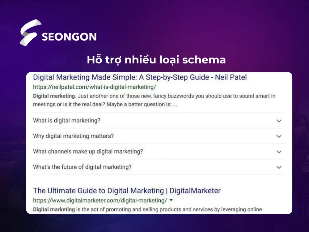 Tính năng hỗ trợ nhiều loại schema bao gồm cả FAQ