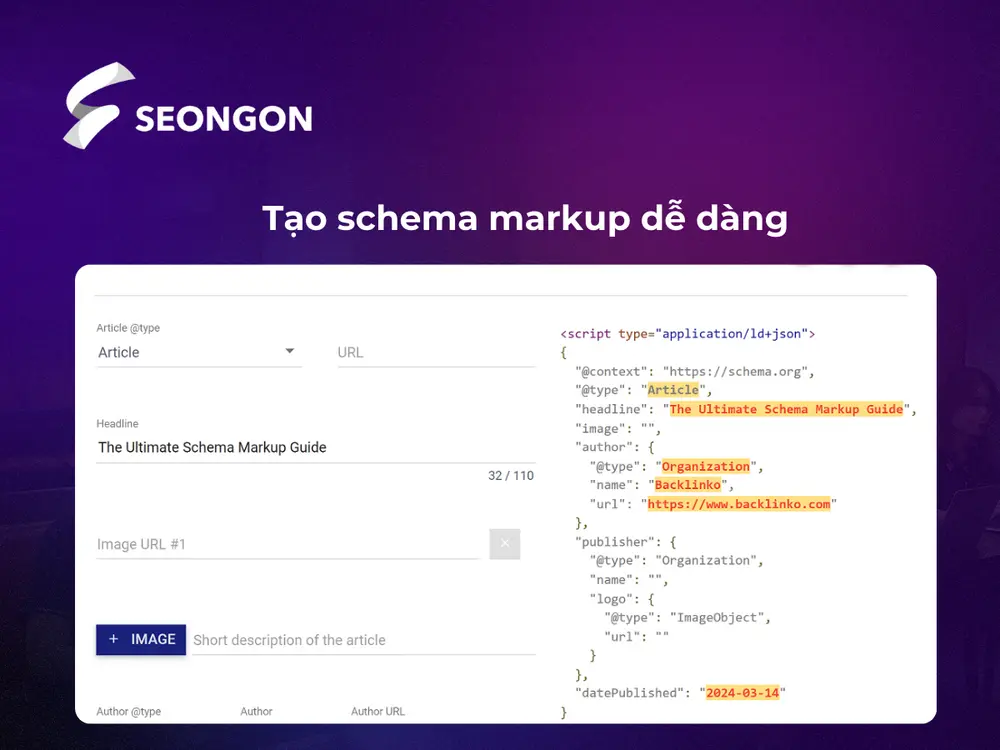 Tính năng tạo schema markup dễ dàng