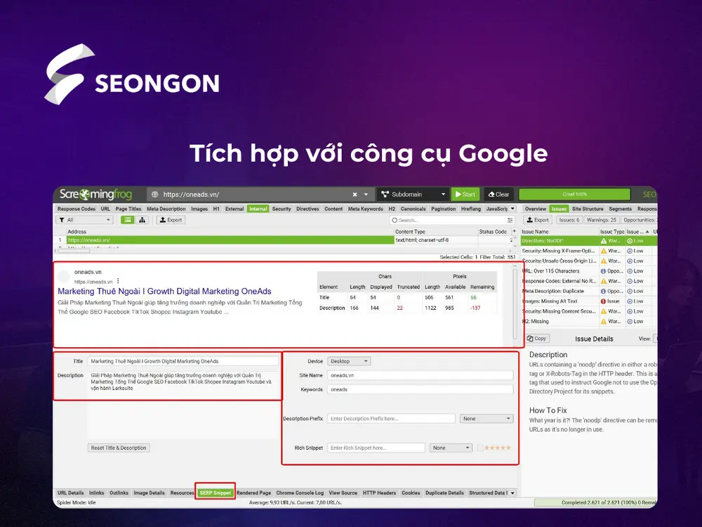 Tính năng tích hợp với công cụ Google