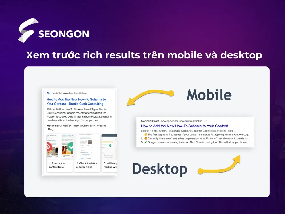Tính năng xem trước rich results trên mobile và desktop