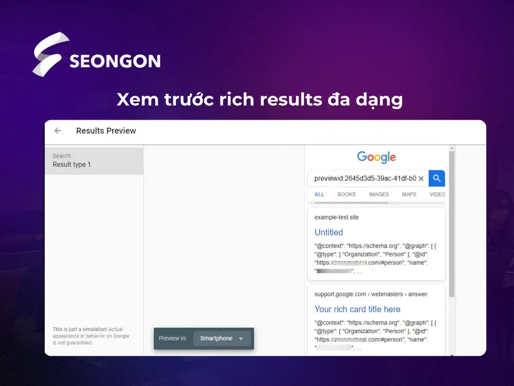 Tính năng xem trước rich results đa dạng