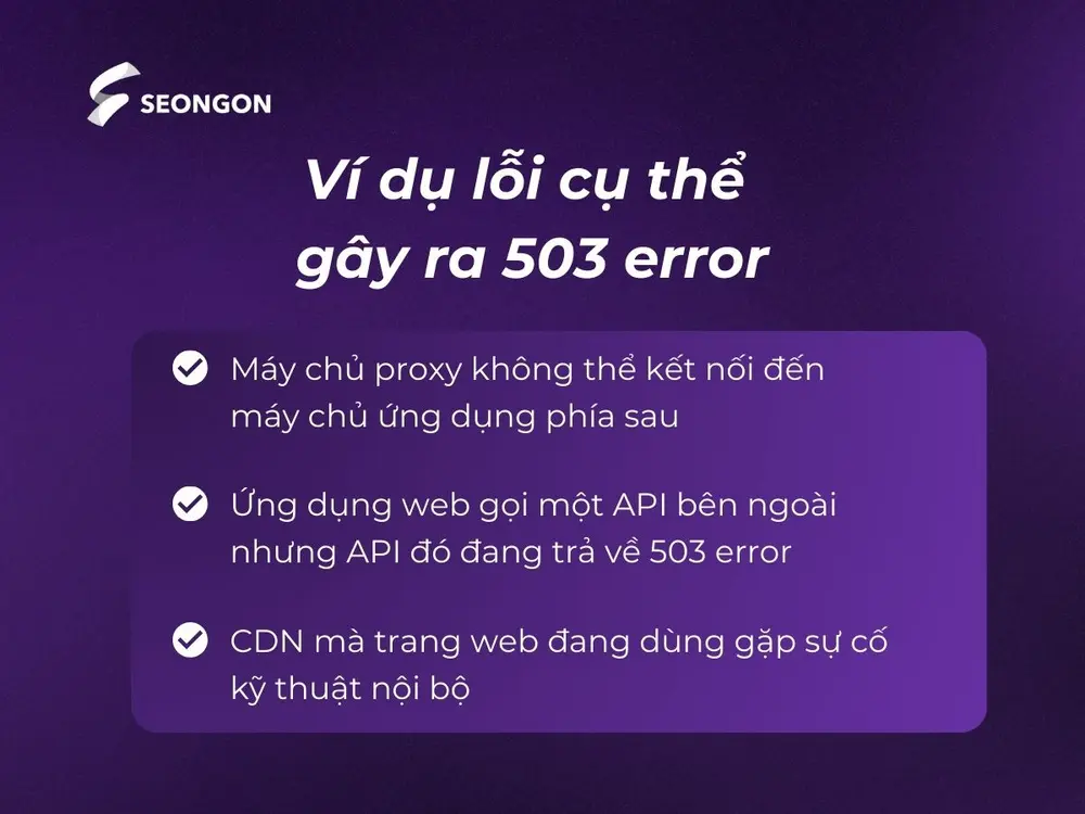 Ví dụ lỗi cụ thể gây ra lỗi 503 service unavailable