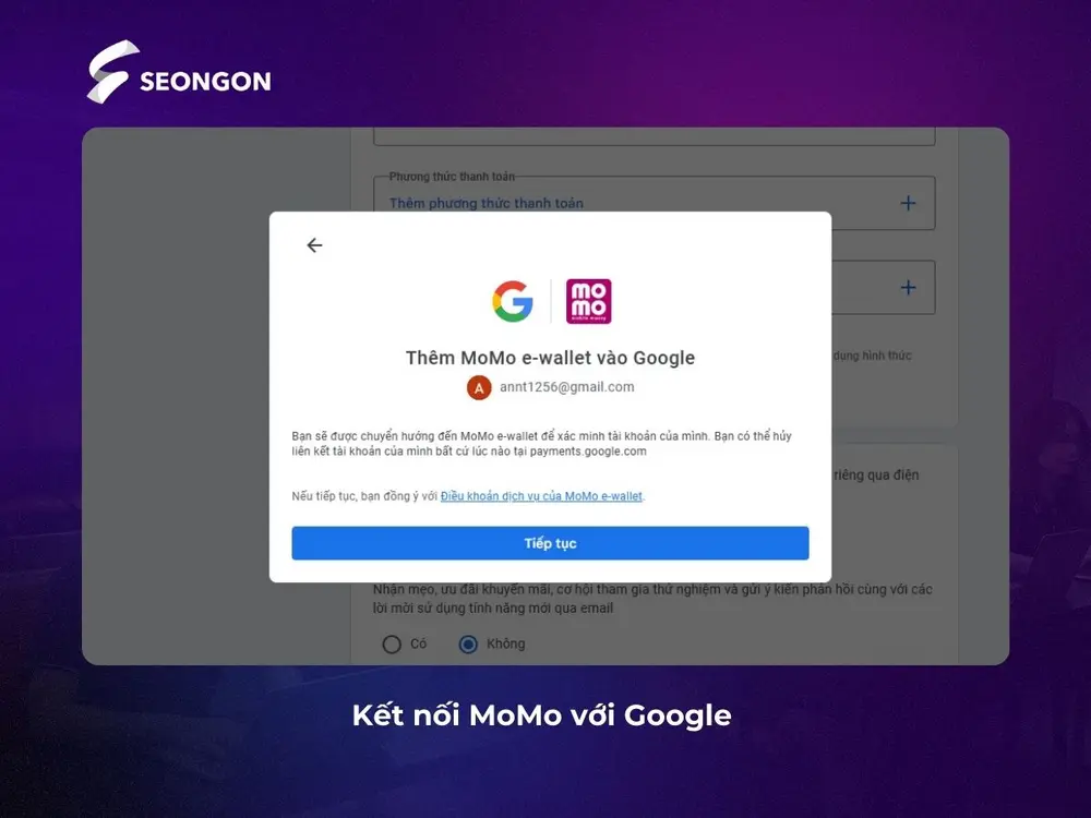 Ví MoMo là một phương thức thanh toán cho tài khoản Google Ads